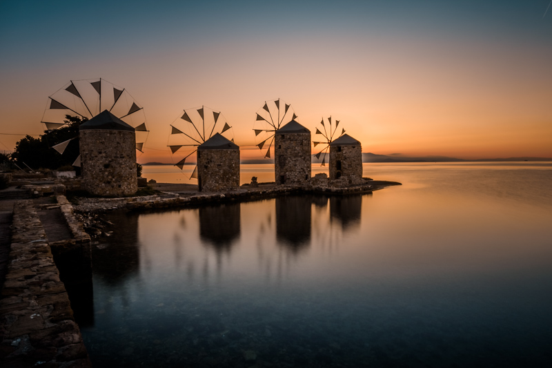 Windmühlen Griechenland Chios Sonnenuntergang