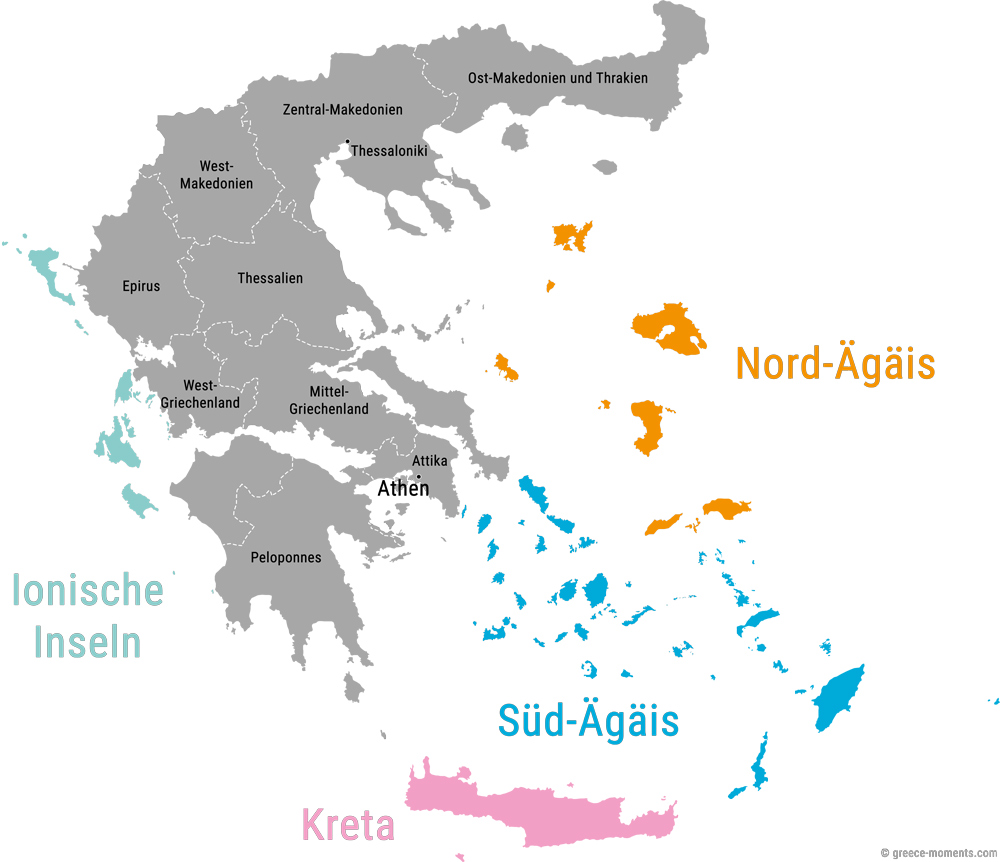 Griechenland Regionen Karte Übersicht Inseln Festland