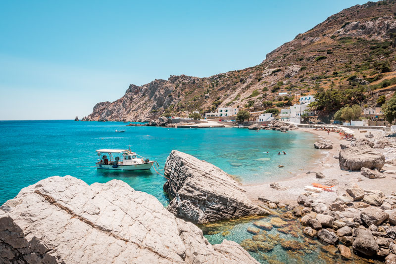Karpathos Strände Agios Nikolaos Bucht Urlaub