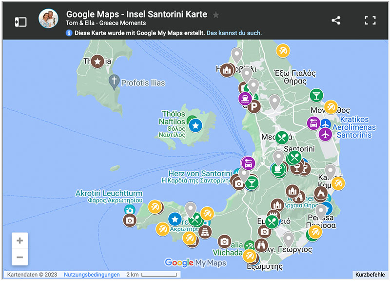 Santorini Karte Sehenswuerdigkeiten Straende Insel