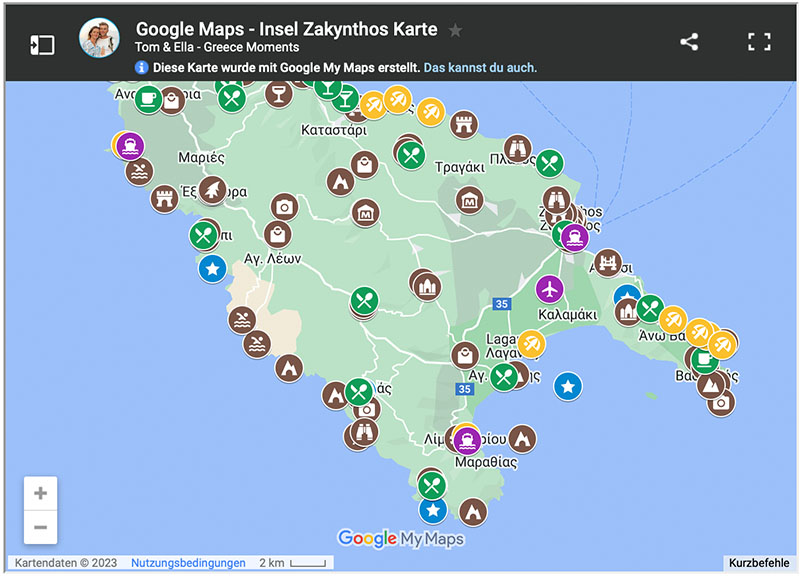 Zakynthos Karte Sehenswuerdigkeiten Straende Insel