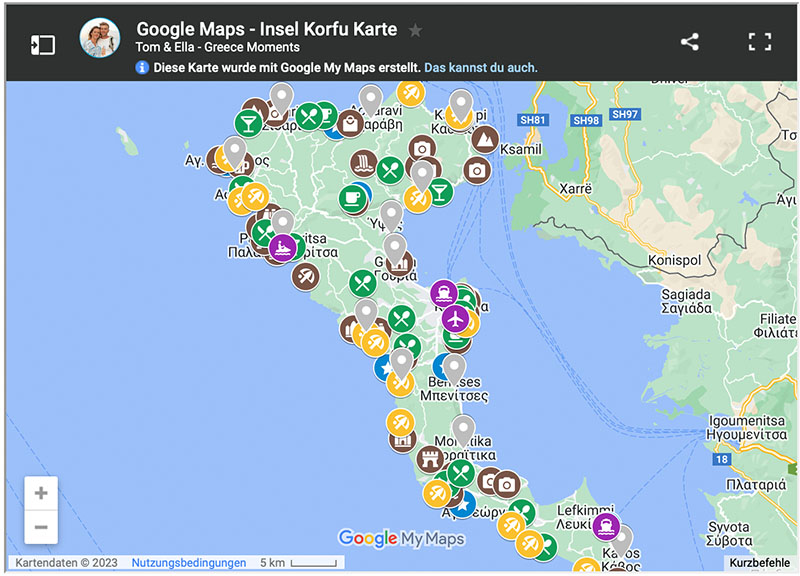 Korfu Karte Sehenswuerdigkeiten Straende Insel
