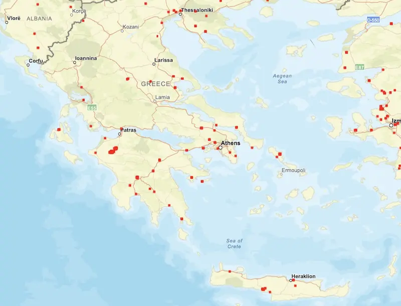 Karte-griechenland-waldbraende-feuer-griechische-inseln