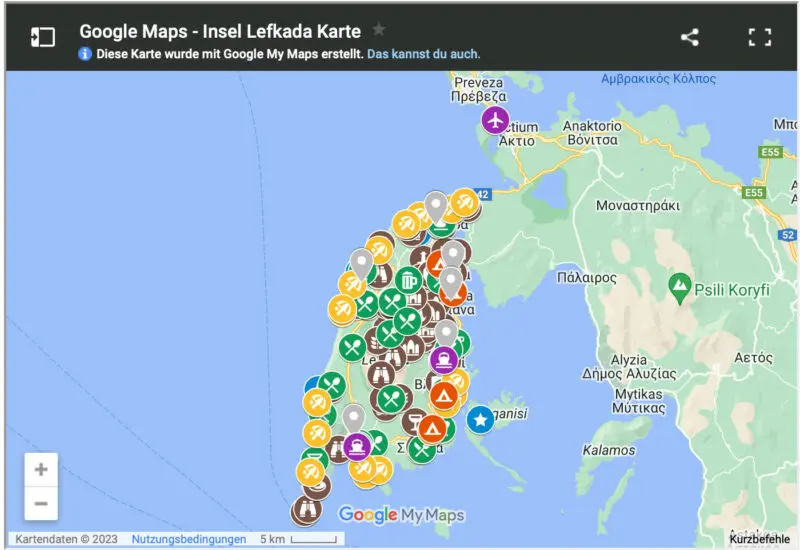 Lefkada Karte Sehenswuerdigkeiten Straende Insel