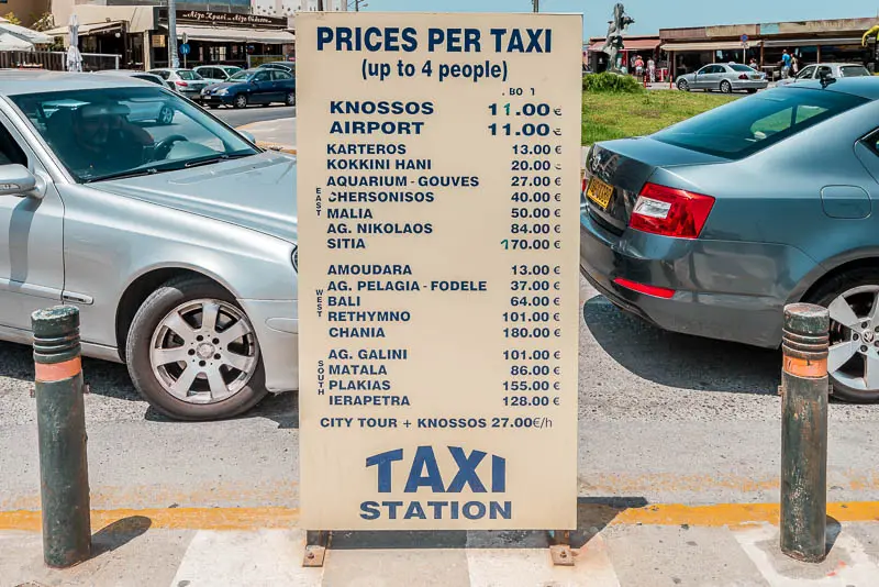Kreta Taxi Tabelle Kosten Heraklion