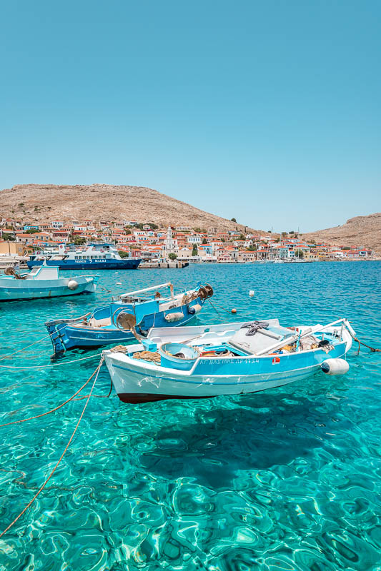 Insel Chalki Griechenland Rhodos Fischerboote
