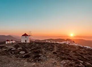 Amorgos Sonnenuntergang Windmühlen von Chora