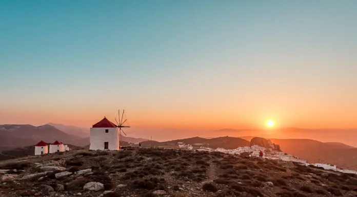 Amorgos Sonnenuntergang Windmühlen von Chora